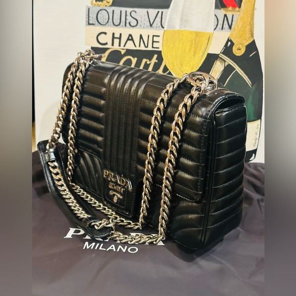 💎PRADA CHAIN FLAP SHOULDER BAG Diagramme Quilted Leather w/COA & Dust Bag - Picture 13 of 14